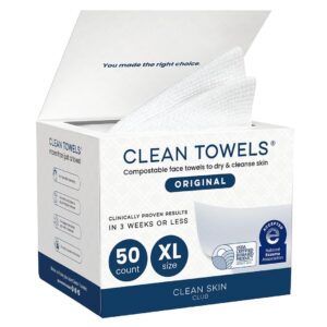 Clean Skin Club Clean Towels XL®, 100% USDA Biobased Face Towel, Disposable Face Towelette, Eczema Association Accepted