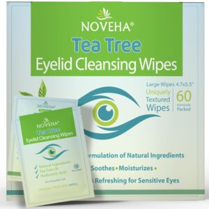NOVEHA 60PCs Tea Tree Oil Eyelid & Lash Wipes