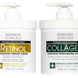 Advanced Clinicals Retinol Body Lotion + Collagen Cream Fragrance Free Face Moisturizer & Body Cream