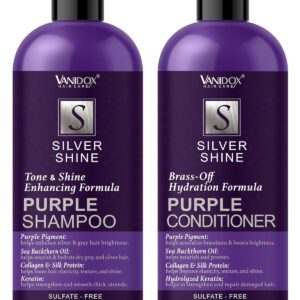 Sulfate Free Brass Toning Purple Shampoo and Conditioner Set for Grey and Silver Hair