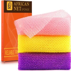 UJFQBH 3 Pieces African Bath Sponge African Net Long Net Bath Sponge Exfoliating Shower Body